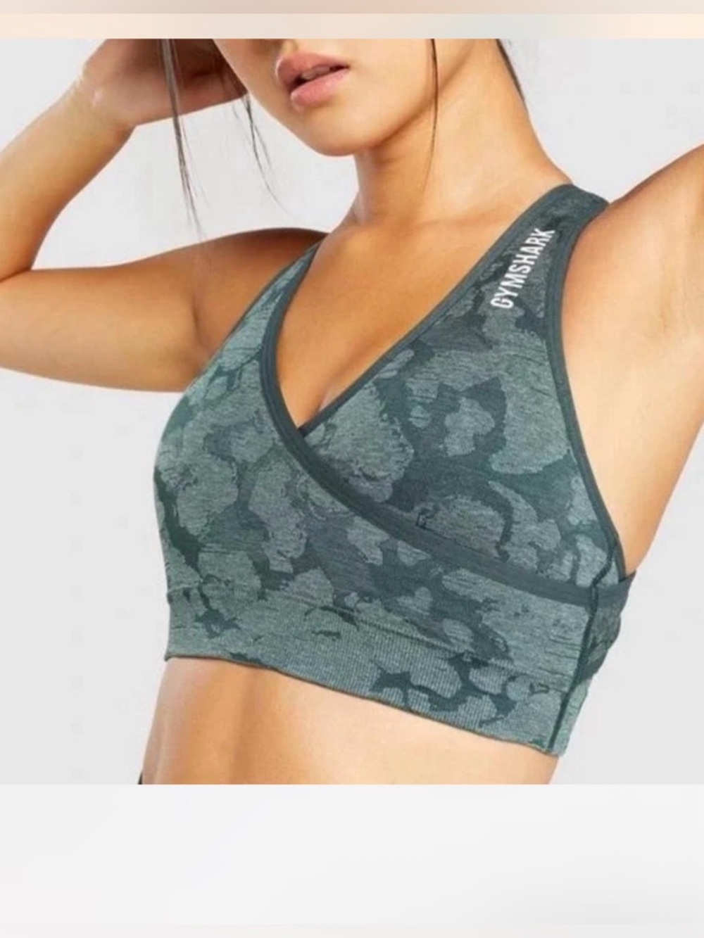 Gymshark Green Camo Cross-Back Seamless Sports Bra